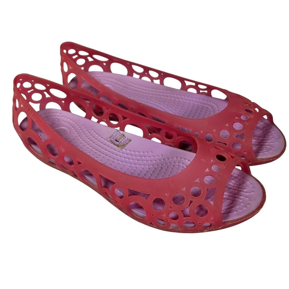 Crocs Adrina Open Toe Slip On Jelly Flats Cut Out Red Womens Size 7